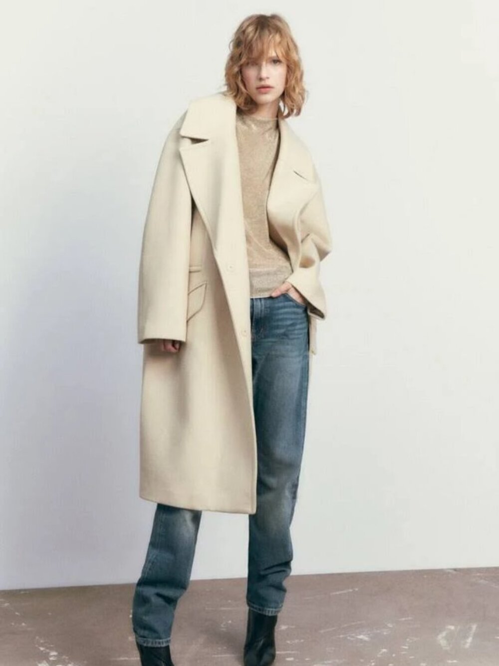 ZARA Cream Oversized Coat with Pockets NWT